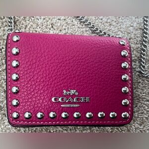 Coach Wallet Crossbody Pink Rivets Chain CN355 Pink Silver RVTS MN WLT ON CHN